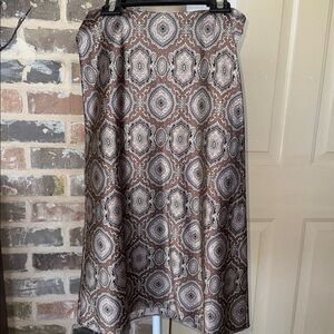 New York & Co Brown Satin Geometric Paisley A-Line Skirt Side Zip Sophisticated